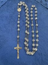 Vtg GHS Sterling Silver 925 St Christopher Crystal Beaded Rosary, 27.5in picture