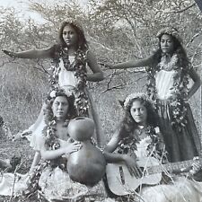 Antique 1910s Native Hawaiian Women Dancing Stereoview Photo Card P3169 picture