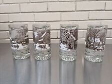 4 VINTAGE CURRIER & IVES AMERICAN HOMESTEAD WINTER 13 OZ TANKARDS GLASSES picture