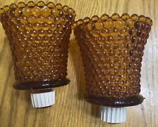 Vintage Amber Brown Glass Hobnail Votive  Candle Holder Peg End 3.75 in Pair picture