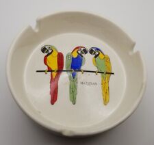Vintage Mazatlan Parrot Macaw Advertising Ceramic White Ashtray Dish Mexico picture