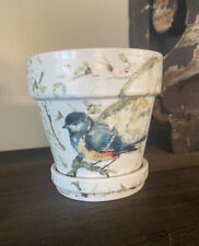 Handmade Decoupage White Ceramic Planter. Bird Themed.  picture