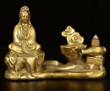 Brass Bronze Incense Burner Guan Yin kwan-yin Goddess Buddha Statue Buddhism picture