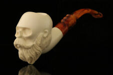 srv - Skull with Beard Block Meerschaum Pipe with custom case M2120 picture