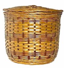 Vintage Tight Hand Woven Wicker Rattan Lidded Basket Storage Trinkets Household picture