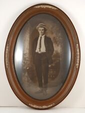 Antique Photo Portrait Gentleman Boater Straw Hat College Boy Oval 16 x 22