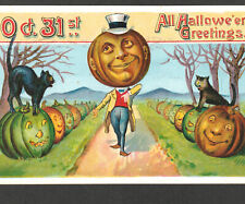 SCARCE Halloween 1909 Oct 31 Gottschalk? 914 Saxony Pumpkin Goblin Cat PostCard picture