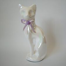 White Cat Glass Statue-Stylised Cat Statue-11.75 inch Tall By 4.5 inch Wide  picture
