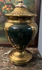 Fabulous Large vintage green and gold brass lamp NEOCLASSICAL 3 Way Switch HEAVY picture