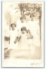 c1910's Four Lach Family Girls Siblings Wearing White Dress RPPC Photo Postcard picture