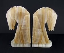 Trojan Horse Head Bookends 11 in Onyx Alabaster Equine Carved Stone picture
