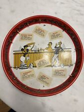 Vintage Mid Century Cocktail Bar Drink Recipes Red Metal Round Serving Tray  picture