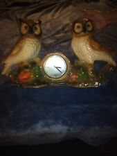 Vintage 1980s Double Owl Ceramic Mantle Electric Clock Tested & Working 28 Inchs picture