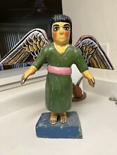 Carved Colonial Religious Mission Antique Spanish Painted Wooden Angel Santos picture