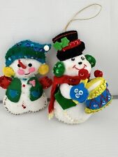 Vintage Handmade Christmas Ornaments Snowman Felt Bucilla picture