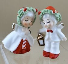 Vintage Napco Napcoware Kissing Christmas Angels Figurines Spaghetti Trim picture