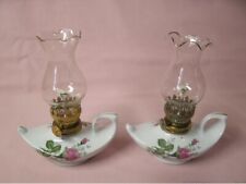Vintage Genuine Porcelain Crystal Oil Lamps (2) ea New In Box  picture