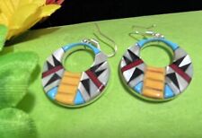 Navajo 2-Sided Sterling Spiny Oyster And Turquoise Earrings #772 picture