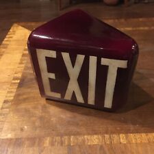 Vintage KOPP Industrial Triangle Wedge Glass Ruby Red Exit Sign Wall Mounting picture