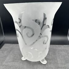 Frosted Satin Etched Footed Glass Vase Elegant European Design Large 9.75