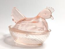 Vintage Hen On Nest Pink Depression Glass Covered Candy Dish picture