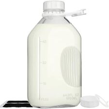 2 Qt Glass Milk Bottle with Reusable Strong Airtight SCREW LID 64 Oz Glass  picture