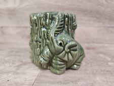 Vintage Majolica Pottery Bamboo Elephant Vase 3” Round Planter picture