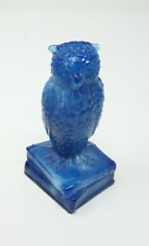 Vintage Degenhart Dark Blue White Marble Slag Glass Wise Owl Opalescent picture