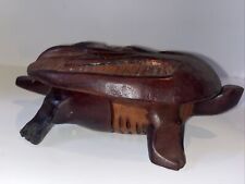 Vintage Hand Carved Trinket Box 9” Exotic Wood Turtle Jewelry picture