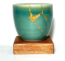 MINI Kintsugi Style Japanese Repair Technique, ceramic cream/turquoise cup,VG picture