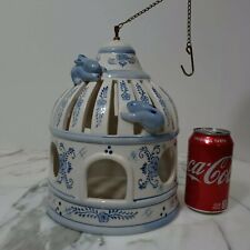 Large Blue & White Porcelain Bird Cage With Blue Rabbits Vintage picture