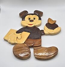 Vintage Handcrafted Wooden Mickey Mouse Walking To School Hanging Plaque 10