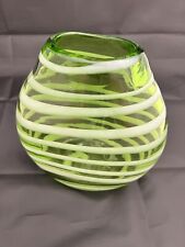 Hand Blown Glass Vase Green White Swirls picture