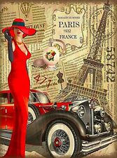 1932 Paris France Eiffel Tower Girl Car Retro Travel Art Deco Poster Print picture
