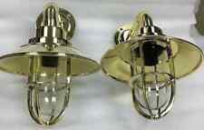 ANTIQUE NAUTICAL SMALL WALL BRASS PASSAGE ALLEY BULKHEAD LIGHT WITH SHADE 2 Pcs picture
