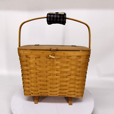Vintage 1997 Signed Longaberger Magazine Basket with Lid and Blue Bow picture