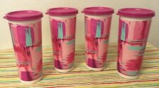 Tupperware Straight Sided Tumblers Set of 4 Pink w/ White 16 oz New picture