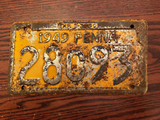 1949 Pennsylvania License Plate 28C93 Yellow PA USA Authentic Metal Rust picture