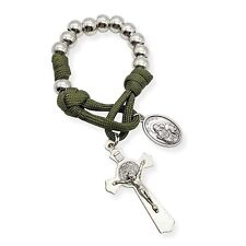 One Decade Military Paracord Rosary Silver Beads Pocket Rosary St. Joseph Medal picture