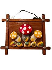 Vtg 197Os MCM Mid Century Mushrooms Spotted Wood Rocks Decor Plaque Hanging picture