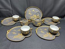 13 Piece Set ~  Japanese Lithophane Lunch Set ~ Black Matte & Gold ~ Plates ++ picture