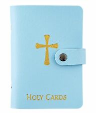 Light Blue Leatherette Holy Prayer Card Holder Religious Catholic Album, Fits 40 picture