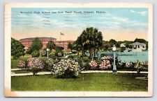 c1920s Memorial High School~Lake Eola~Downtown Orlando~Florida VTG FL Postcard picture