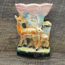 Vintage Mid-Century Luster Ceramic Deer And Fawn Vase 8.75