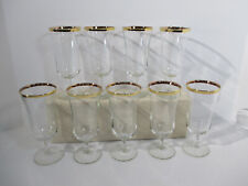 Libbey Water Wine Glasses Clear Gold Band Rim Pedestal Mid Century 9pcs picture