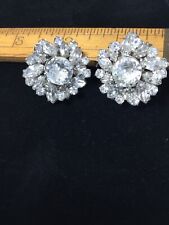 Vintage Weiss crystal earrings multilevel stone mountings sunburst Clip On EUC picture