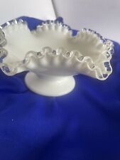 VTG FENTON Milk Glass Silver Crest Clear Ruffled Edge Bowl Dish Candy Nut UNUSED picture