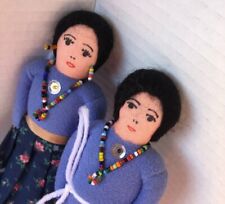 Hand Made Dolls, 2 Native American Couple Blue Dress Seed Bead Necklace  picture