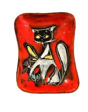 Vintage MCM Italian Ceramic Or Enamel Retro Italy Black Cat Trinket Tray Fine picture