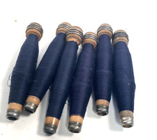 Wrapped Wood Quills, DARK BLUE, Bobbins, Spools, Threaded, Textile, lot of 6 picture